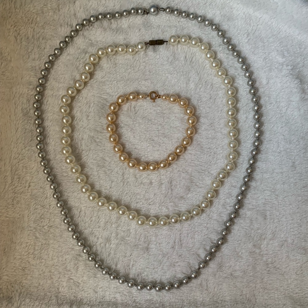 Glass Faux Pearl Necklaces and Bracelet
